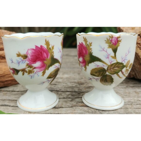 2 Vintage Japanese Style Porcelain Egg Cups, Breakfast or Brunch Serving Ware - Picture 4 of 16